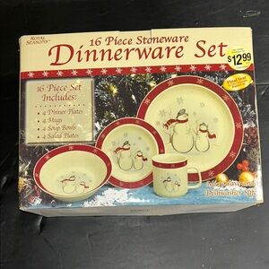 Royal Seasons Snowman Stoneware 13 x 9 Dinnerware Casserole Set - Red and Cream